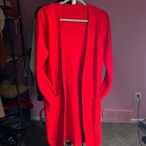 Women's Red Open Front Cardigan